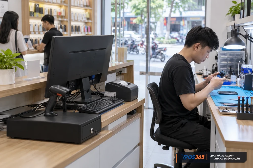 Quầy thu ngân kết hợp khu kỹ thuật điện thoại