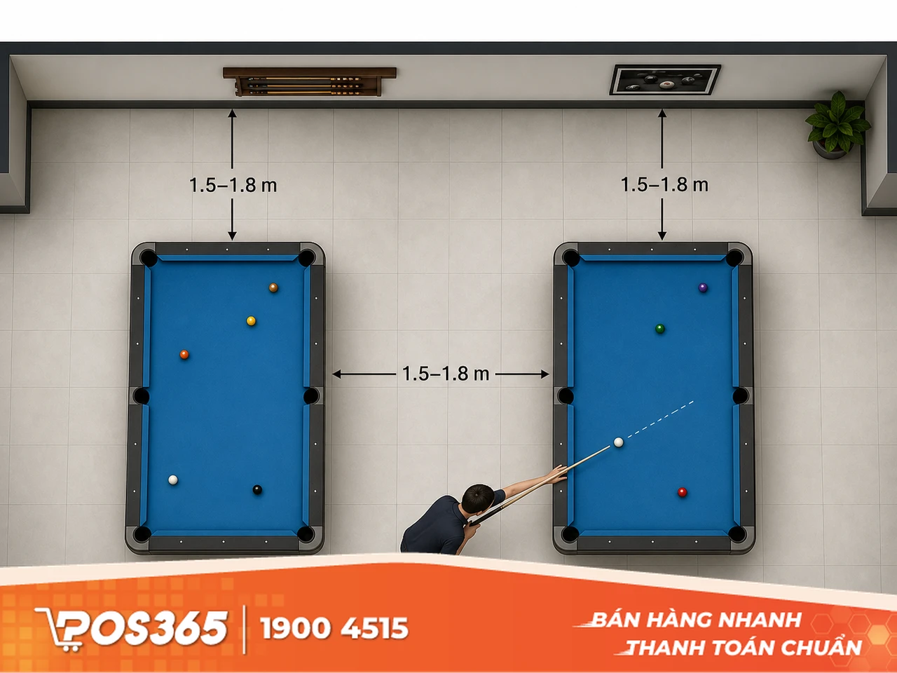 Quy chuẩn khoảng cách giữa các bàn bida và khoảng cách đến tường