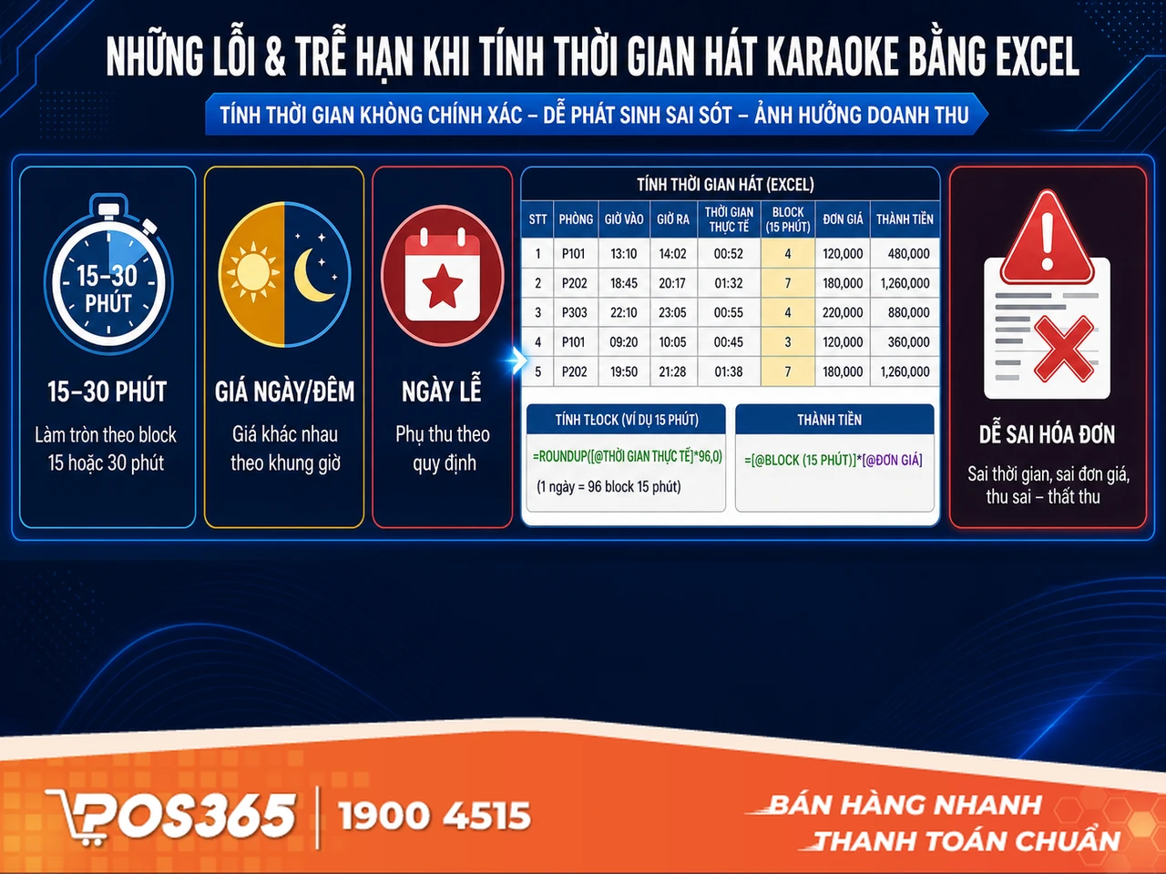 Sai sót và chậm trễ khi tính tiền giờ hát theo block và khung giờ