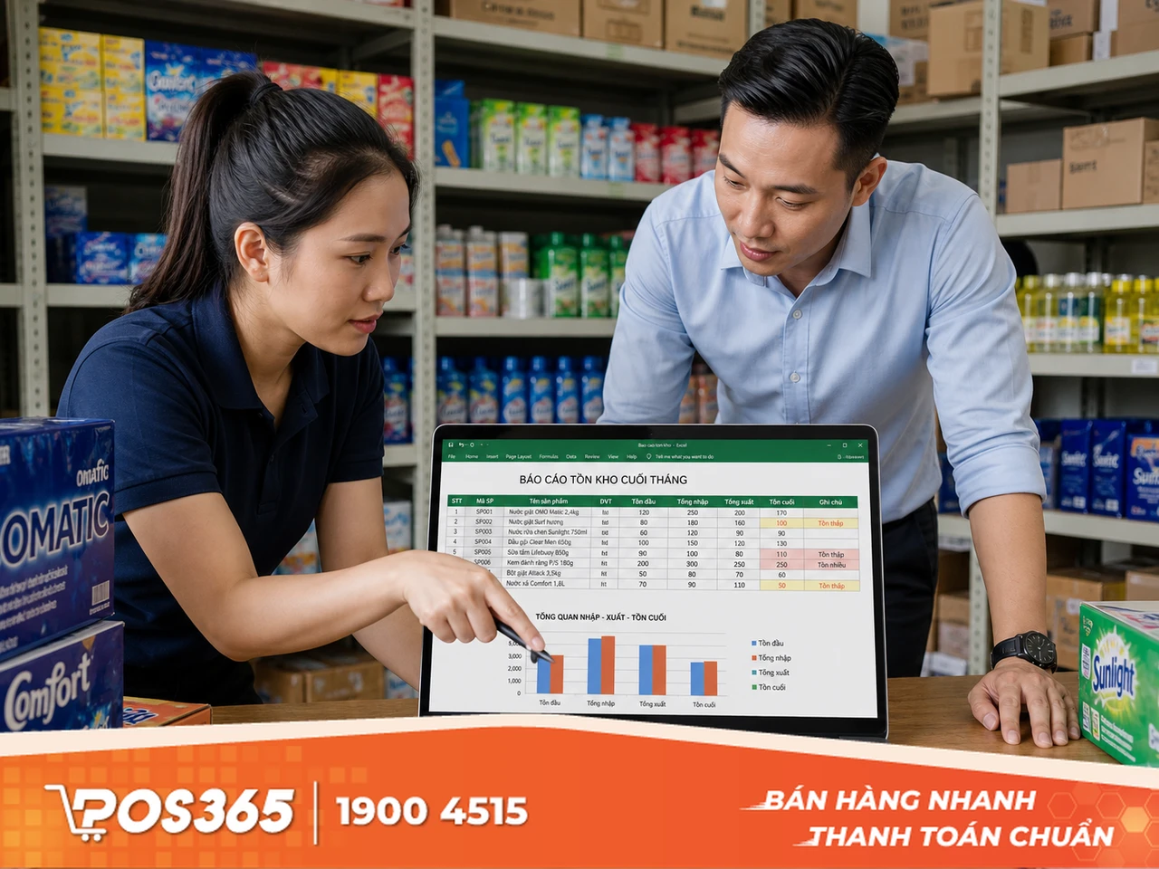Sheet B&aacute;o c&aacute;o Tồn kho tự động (Bảng tổng hợp cuối th&aacute;ng)