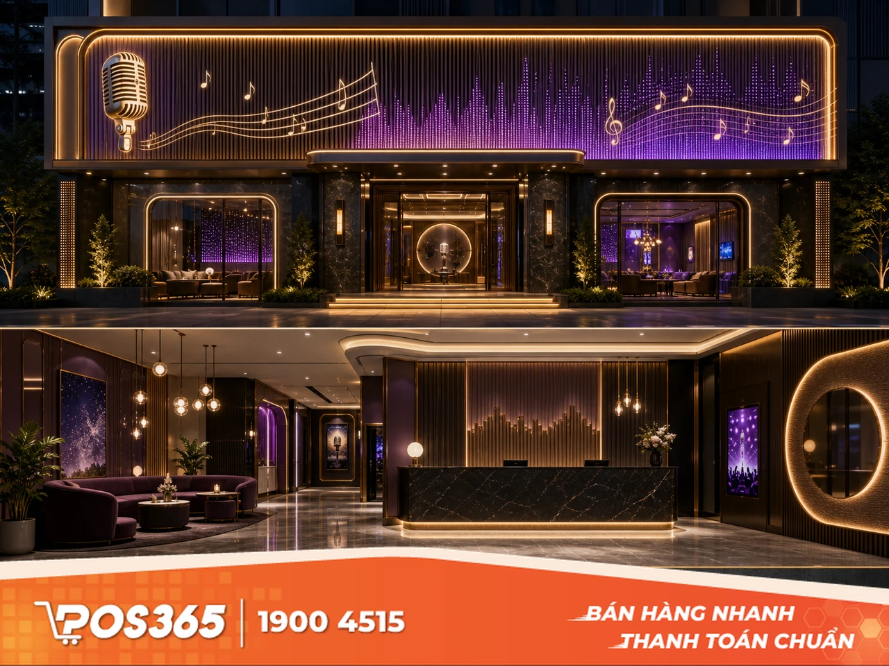 Thiết kế mặt tiền, bảng hiệu LED và khu vực sảnh đón khách