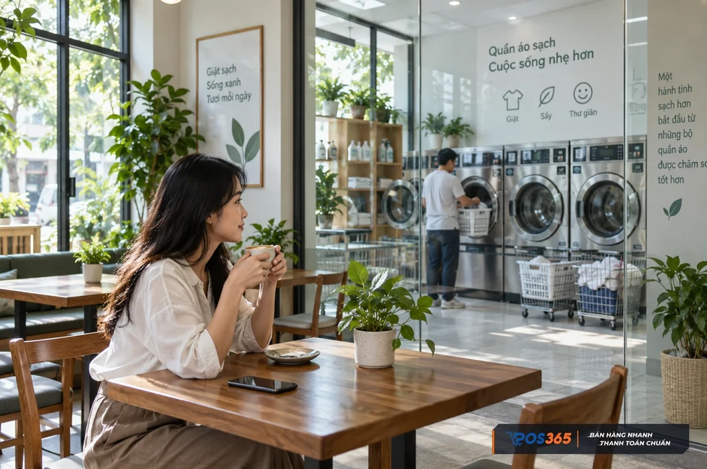 Tiệm giặt sấy kết hợp khu vực cafe