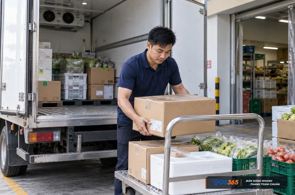 Tiếp nhận hàng từ xe vận chuyển lạnh