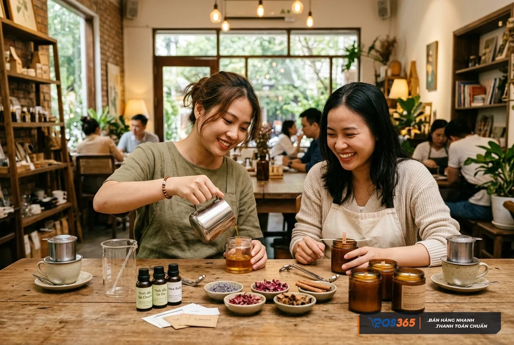 Tổ hợp Workshop làm nến thơm kết hợp Cafe