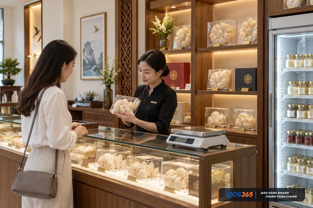 Tủ trưng bày và thiết bị cửa hàng yến sào