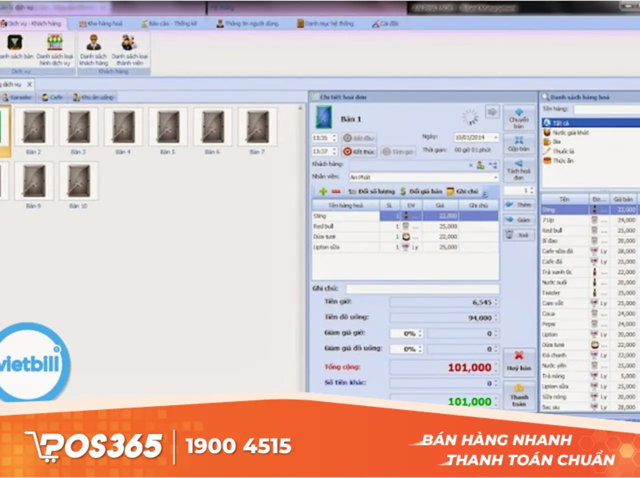 Vietbill - Phần mềm tính tiền nhanh, in bill tinh gọn