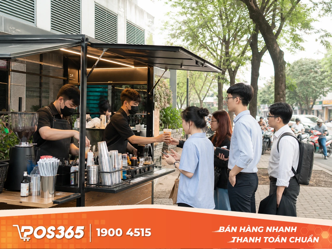 Xe đẩy cafe take-away v&agrave; tr&agrave; sữa vỉa h&egrave;