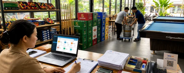 Quản lý công nợ và nhập hàng với nhà cung cấp bia, thiết bị bida